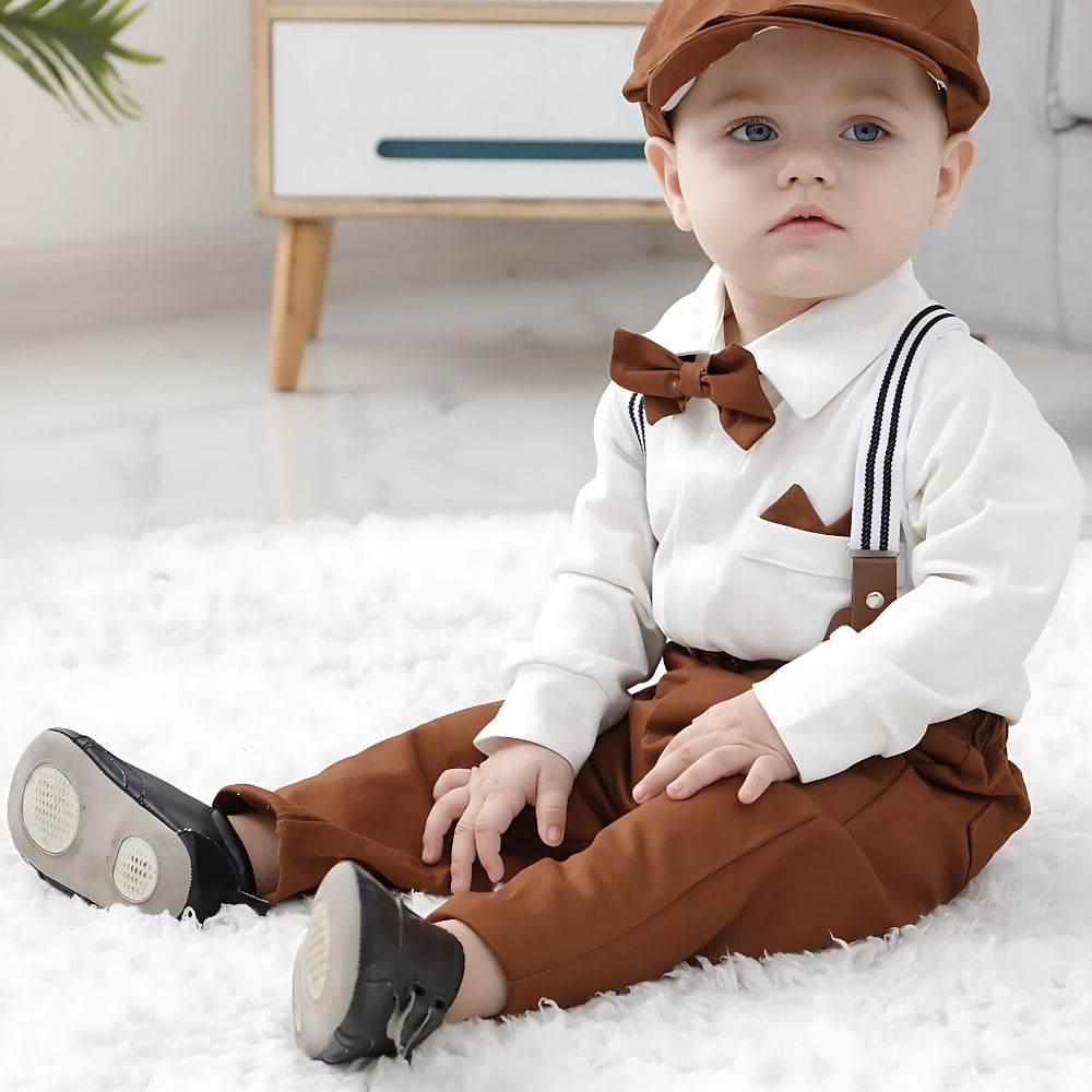 Boys Formal Bow Tie Shirt & Suspender Pants Set