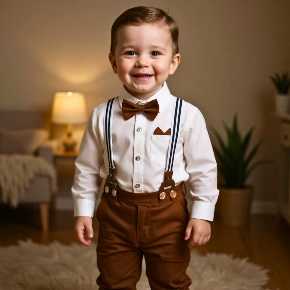 Boys Formal Bow Tie Shirt & Suspender Pants Set