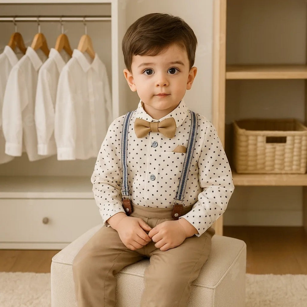 Boys Formal Bow Tie Shirt & Suspender Pants Set