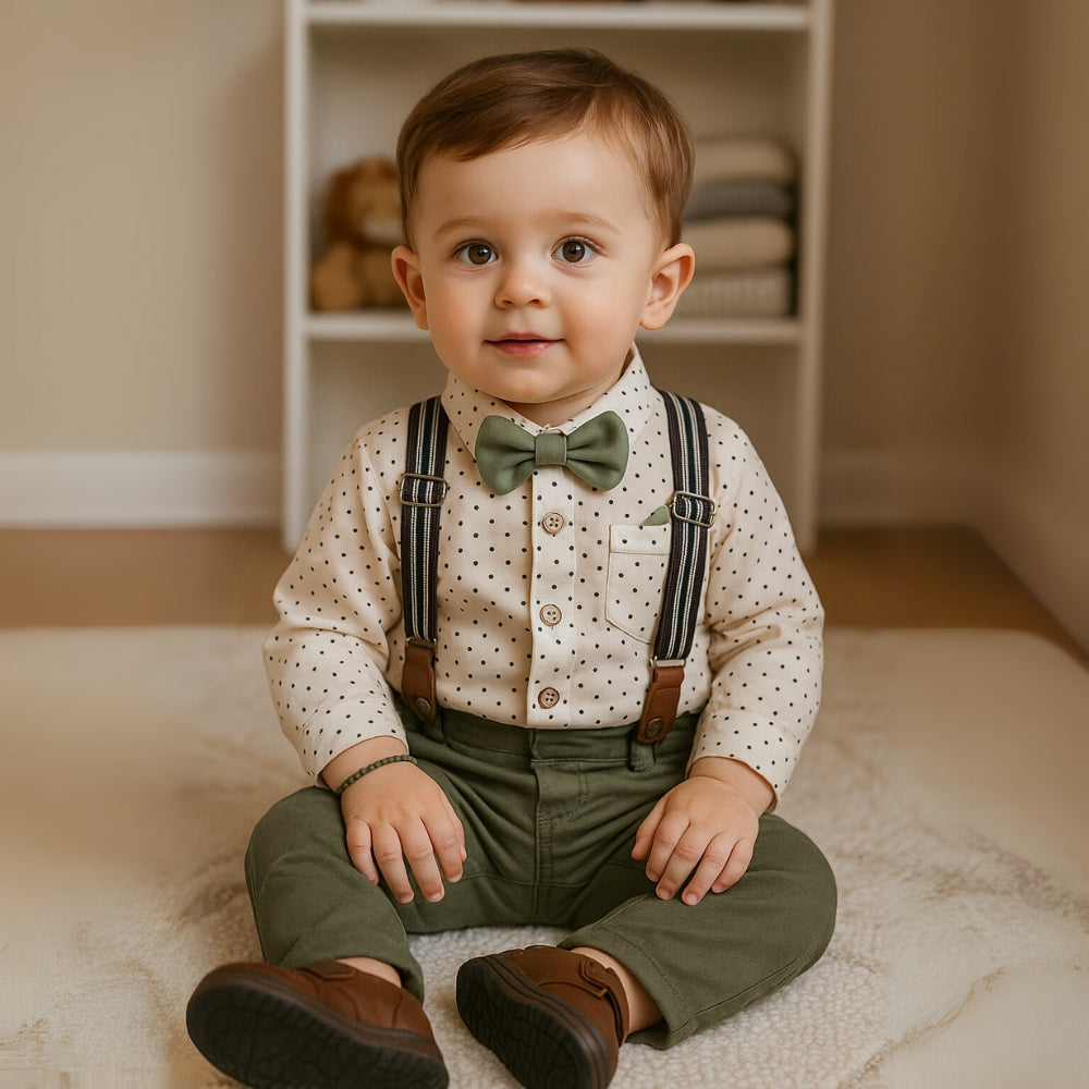 Boys Formal Bow Tie Shirt & Suspender Pants Set