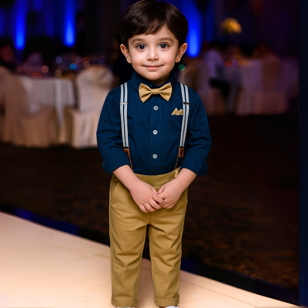 Boys Formal Bow Tie Shirt & Suspender Pants Set